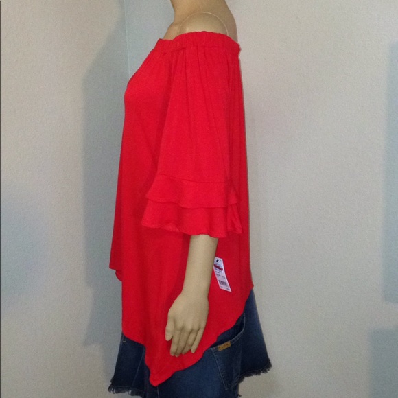NY Collection Off Shoulder Bell Sleeve Hi-Low Top - Picture 4 of 8